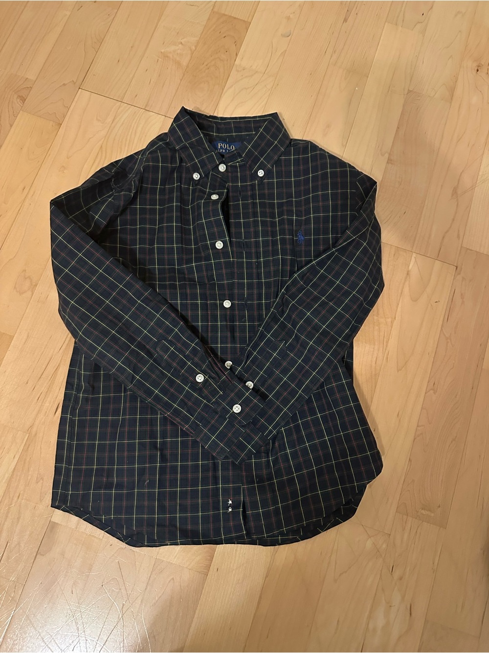 Ralph Lauren Boys Navy Green Plaid Button-Down Shirt